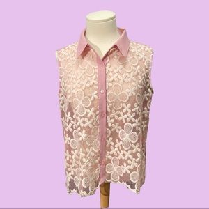 Penelope Project Sleeveless Floral Sheer Blouse Top XL